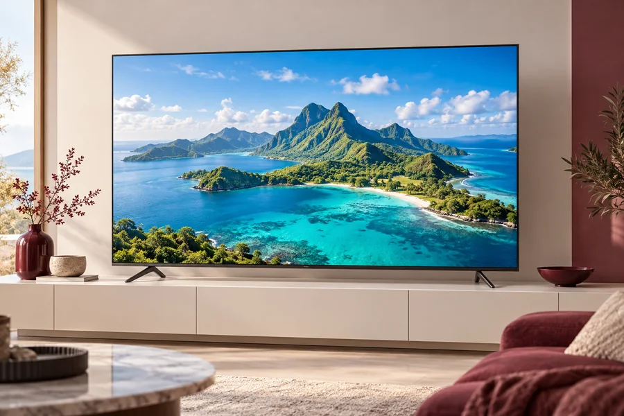 AI-generated LED television in a modern living room