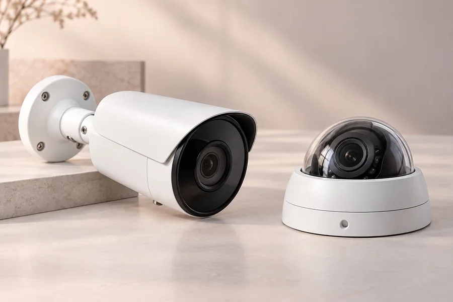 Modern bullet and dome CCTV cameras